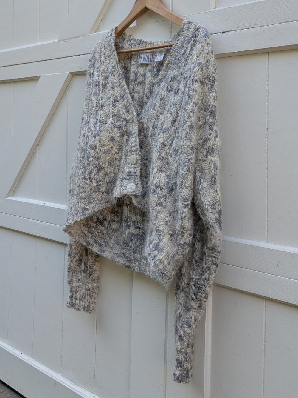 Vintage 80s 90s D.D. Sloane Marled Mohair Blend Cable Knit Cardigan Sweater S